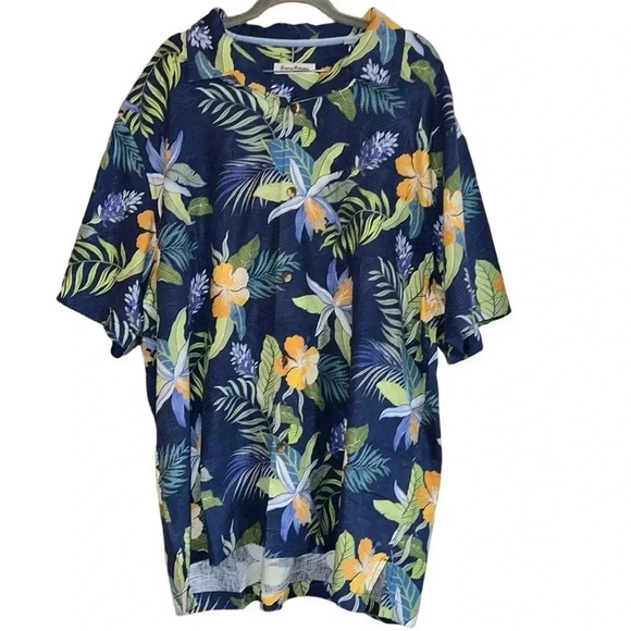 Tommy Bahama Blue Floral Hawaiian Print Button Down Short Sleeve Shirt Size XXL - Picture 1 of 7